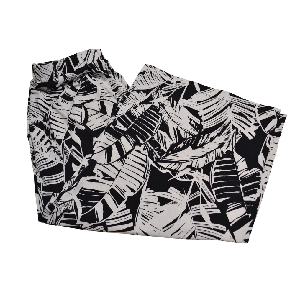 Banana Republic Wide Leg Pants Womens S Black White Palm Print Tropical Casual